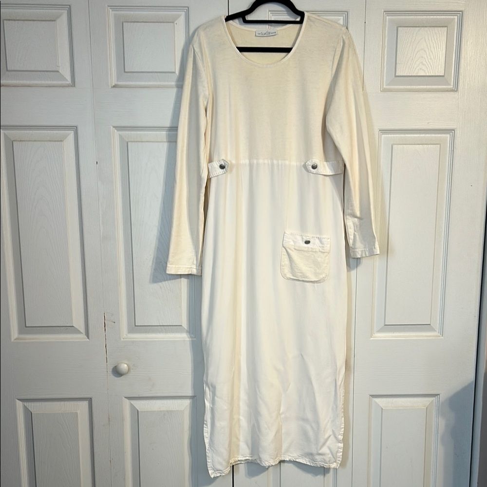 WHITE HOUSE BLACK MARKET Vintage Cream Ivory Long Sleeve Midi Dress Mixed Media